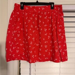 LOFT Red Floral A-Line Skirt